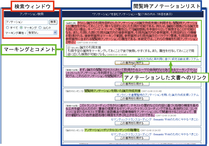 閲覧時アノテーションのリスト表示